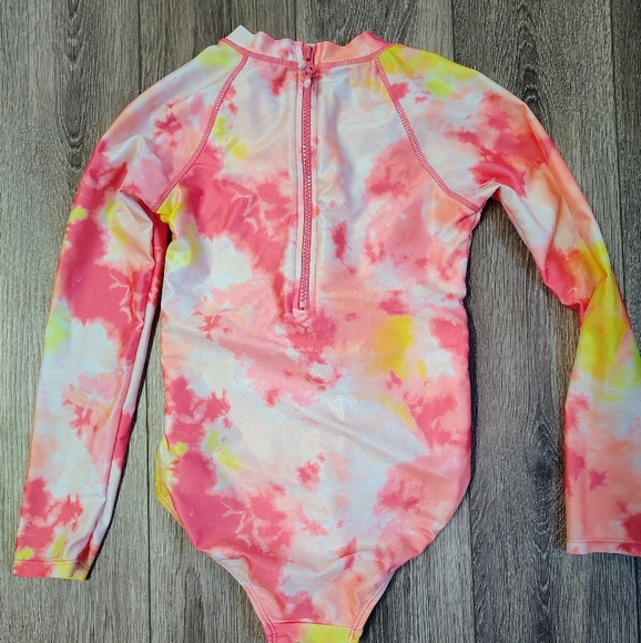 Justice Kids' Pink and Yellow Tie-Dye Rashguard Swimsuit - Picture 2 of 3